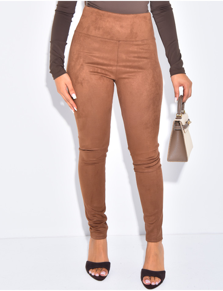 High-waisted suede-effect leggings