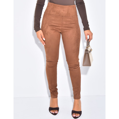 High-waisted suede-effect leggings