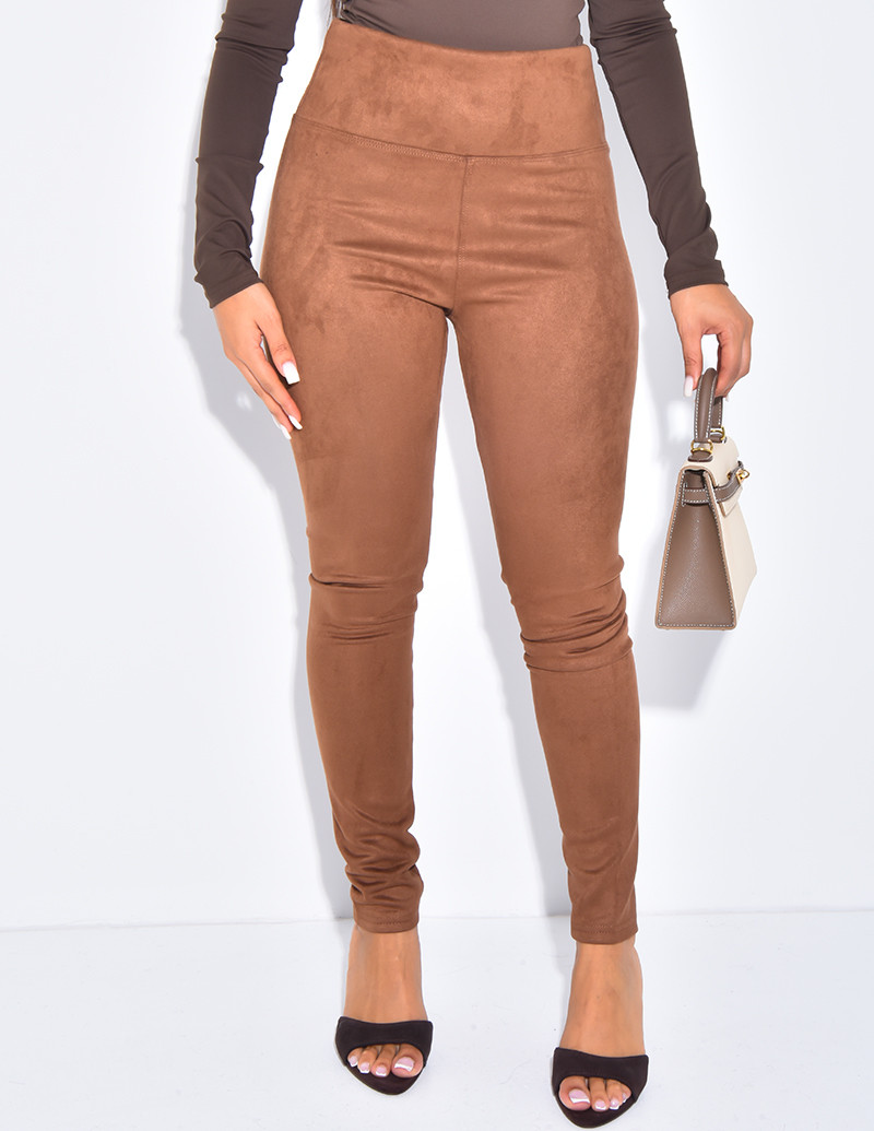 High-waisted suede-effect...