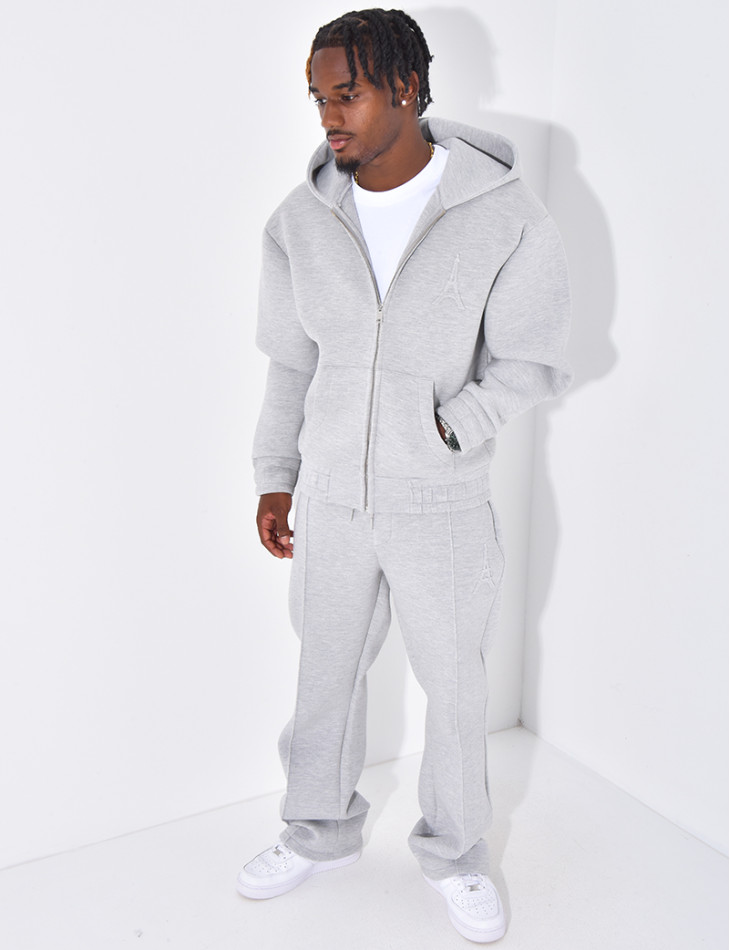 Trousers and hooded jacket set with embossed Eiffel Tower