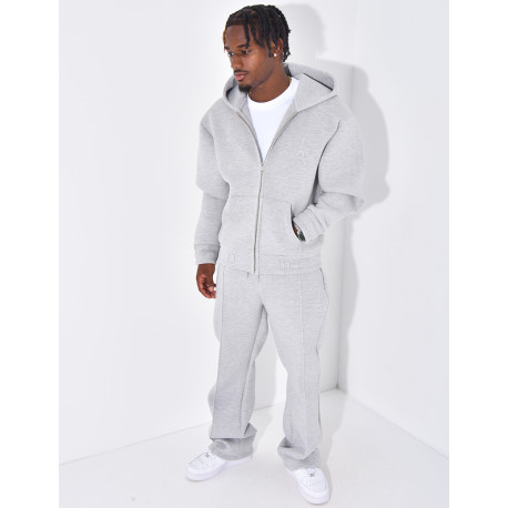 Trousers and hooded jacket set with embossed Eiffel Tower