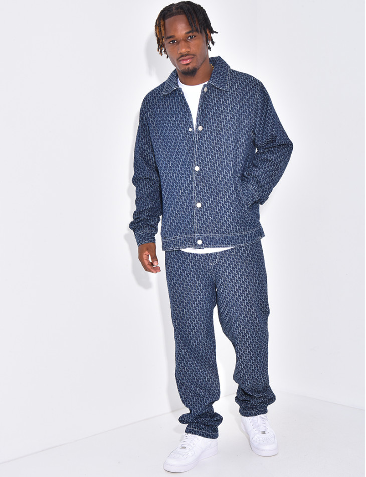 Ensemble en jeans pantalon et veste à motifs