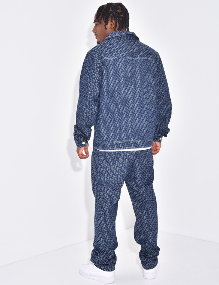 Ensemble en jeans pantalon et veste à motifs
