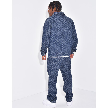 Ensemble en jeans pantalon et veste à motifs