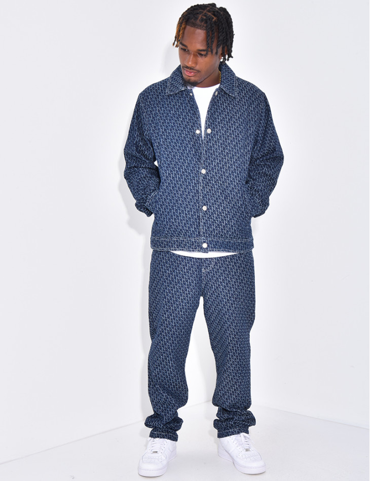 Ensemble en jeans pantalon et veste à motifs