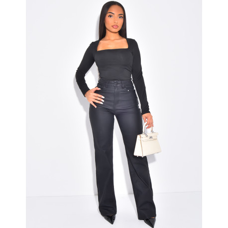 Pantalon coupe droite effet huilé