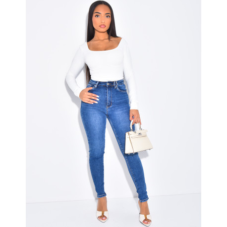 Skinny Jeans mit hoher Taille, Stretch und Waschung