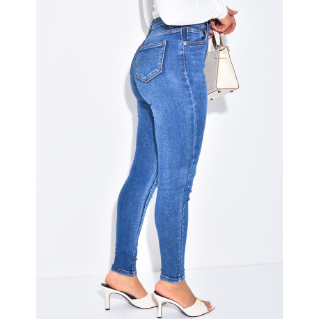 Skinny Jeans mit hoher Taille, Stretch und Waschung