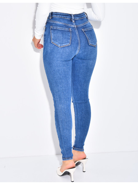 Skinny Jeans mit hoher Taille, Stretch und Waschung