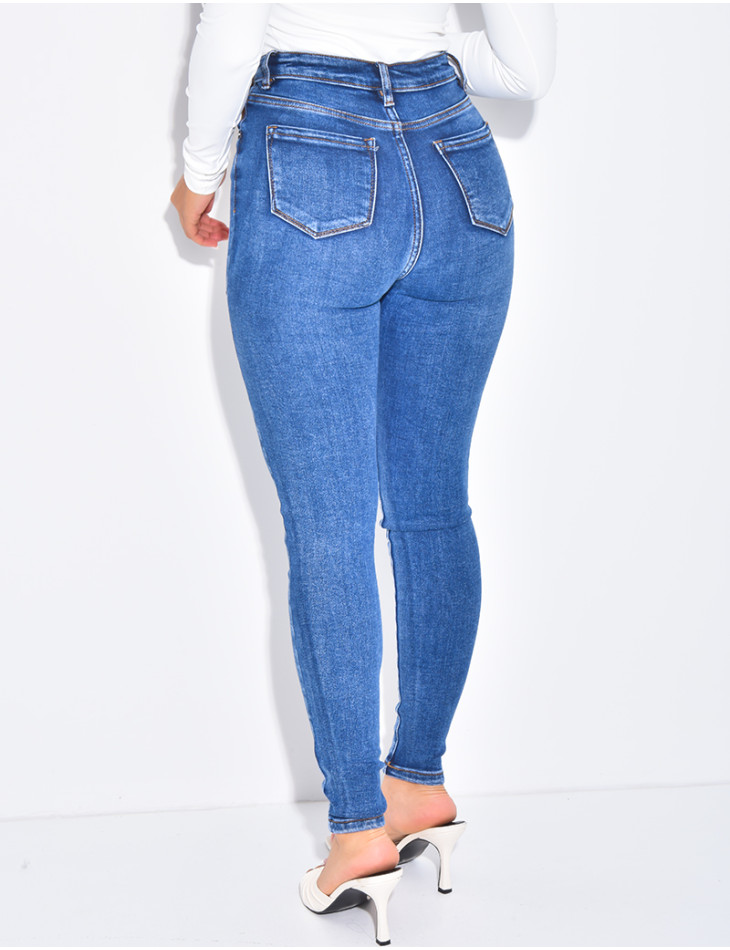 Skinny Jeans mit hoher Taille, Stretch und Waschung