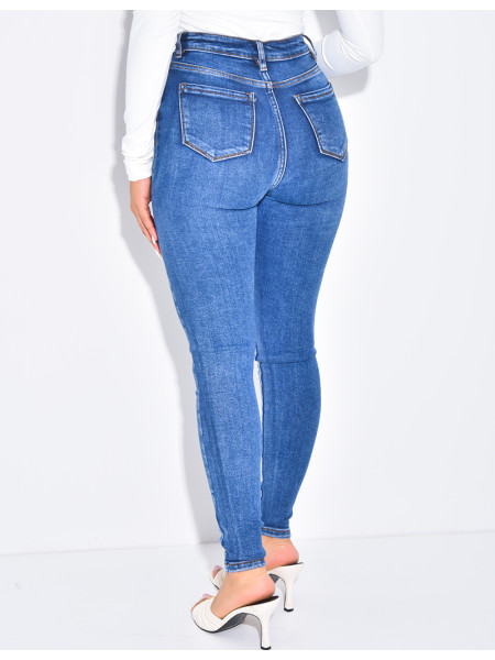 Skinny Jeans mit hoher Taille, Stretch und Waschung