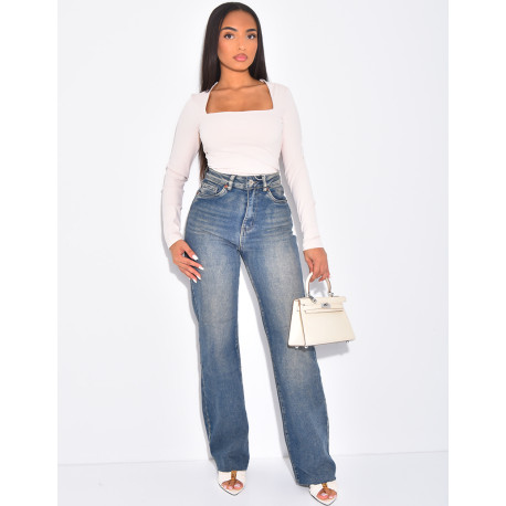 Jeans coupe droite délavé