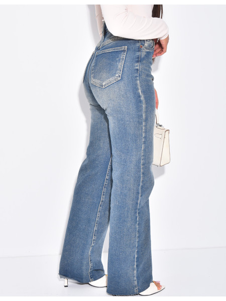 Jeans coupe droite délavé
