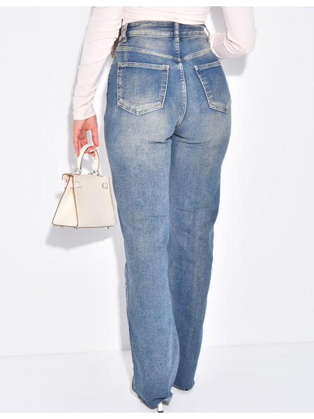 Jeans coupe droite délavé