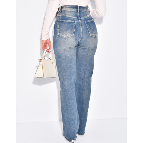 Jeans coupe droite délavé