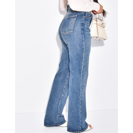 Jeans coupe droite stretchy à boutonnière croisée