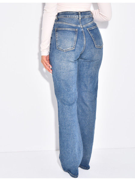 Jeans coupe droite stretchy à boutonnière croisée