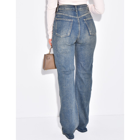 Gerade geschnittene Stretchjeans mit gekreuzter Knopfleiste