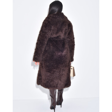 Manteau long en fourrure fluffy à ceinture