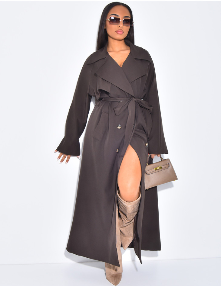 Trench long et fluide à nouer à la taille
