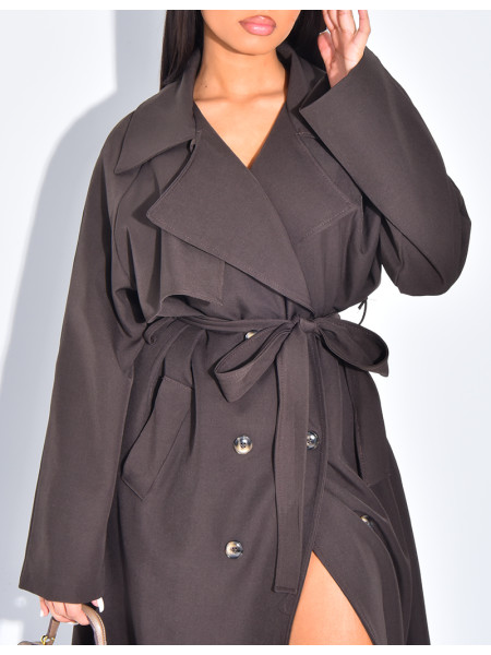 Trench long et fluide à nouer à la taille