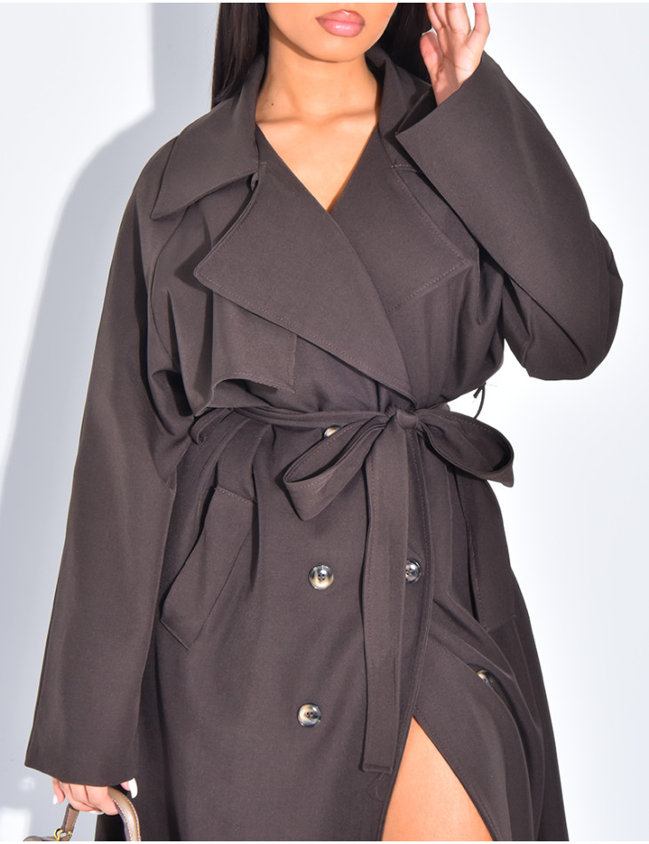 Trench long et fluide à nouer à la taille