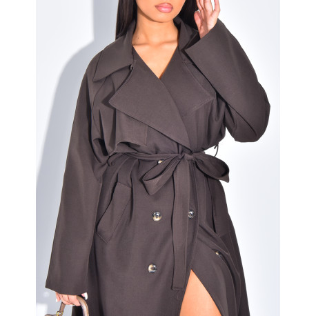 Trench long et fluide à nouer à la taille