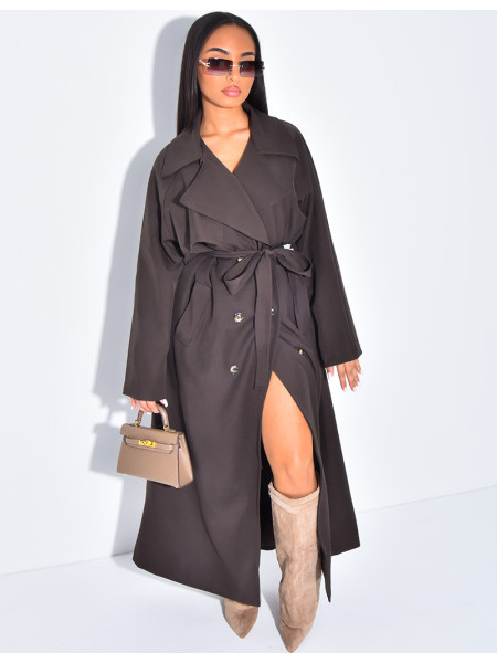 Trench long et fluide à nouer à la taille