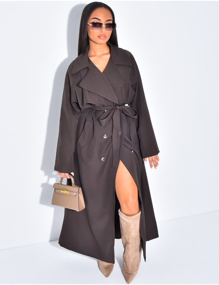 Trench long et fluide à nouer à la taille