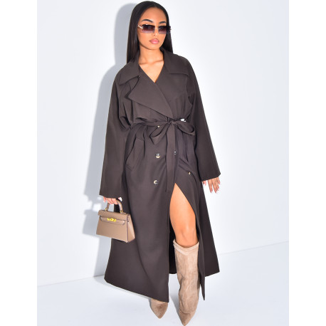 Trench long et fluide à nouer à la taille