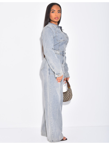 Combinaison en jeans cintrée à la taille et large
