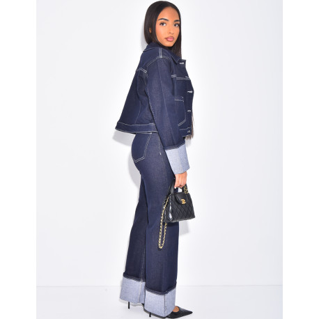 Ensemble en jeans pantalon et veste courte à revers