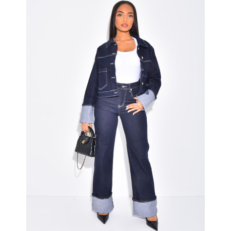 Ensemble en jeans pantalon et veste courte à revers