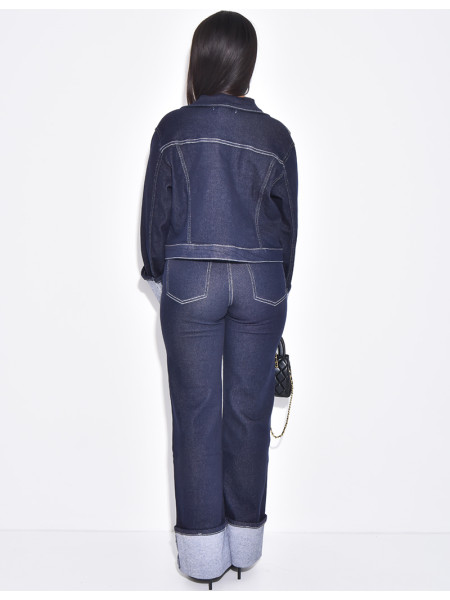 Ensemble en jeans pantalon et veste courte à revers