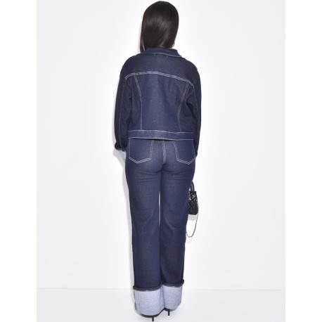 Ensemble en jeans pantalon et veste courte à revers
