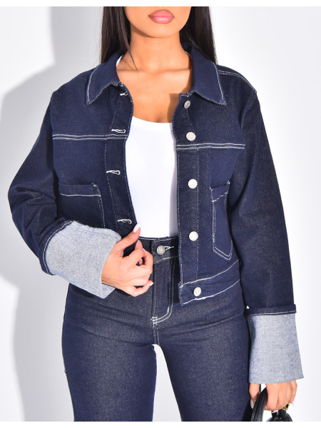 Ensemble en jeans pantalon et veste courte à revers