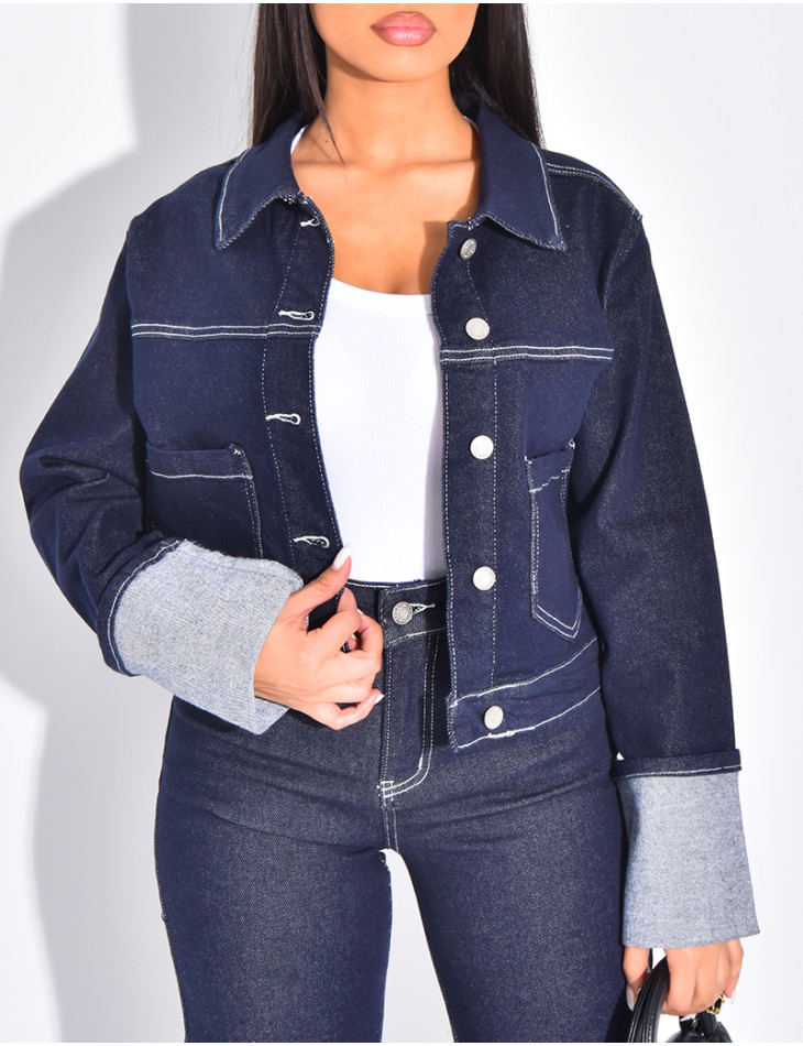 Ensemble en jeans pantalon et veste courte à revers