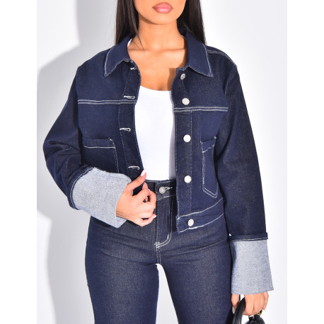 Ensemble en jeans pantalon et veste courte à revers