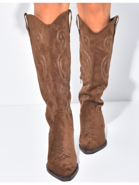 Bottes santiags en suédine