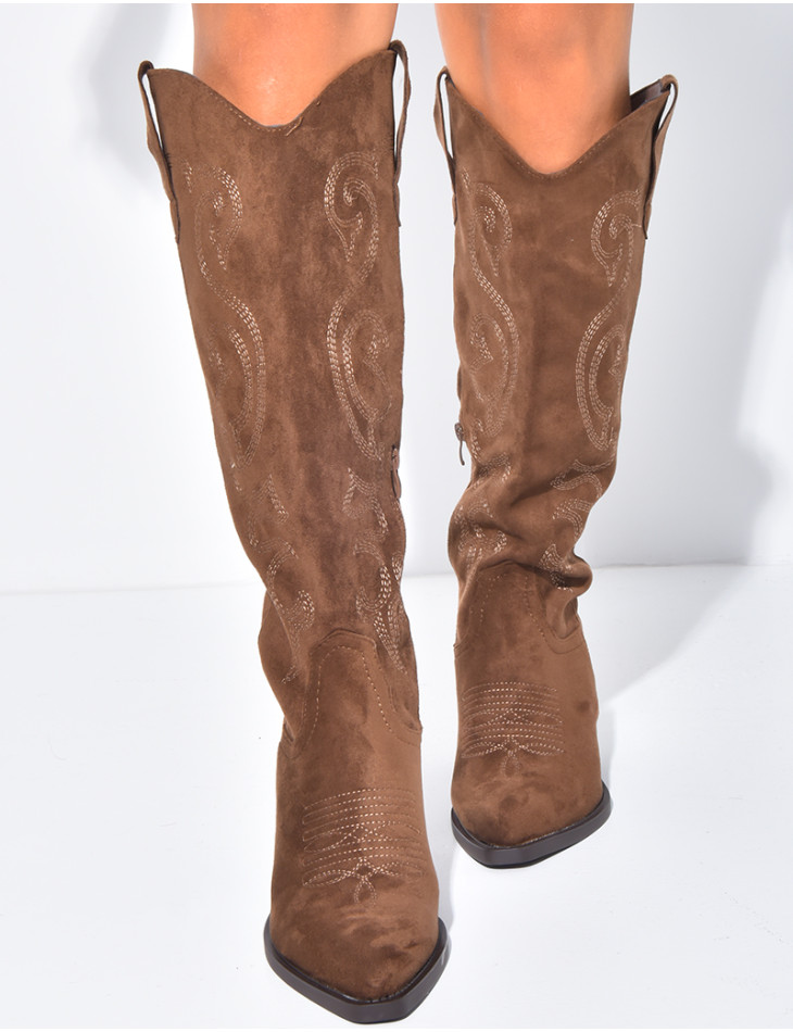 Bottes santiags en suédine