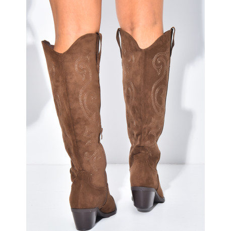 Bottes santiags en suédine