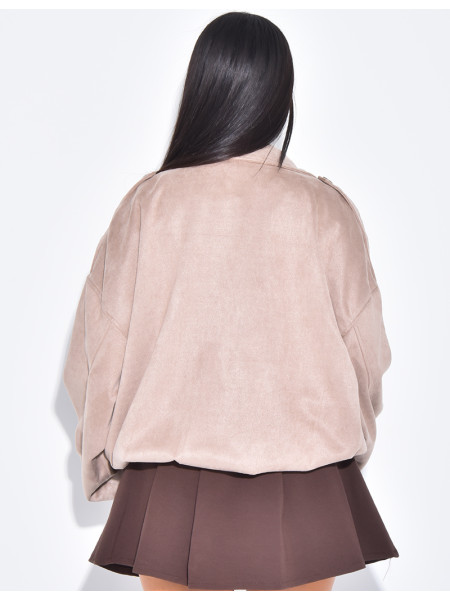 Kurze Bomberjacke aus Wildlederimitat