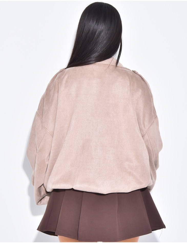 Kurze Bomberjacke aus Wildlederimitat