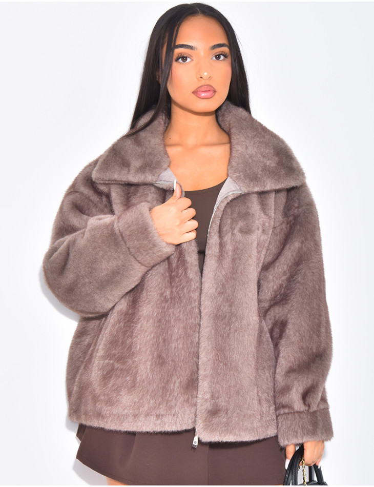 Veste en fausse fourrure premium col montant