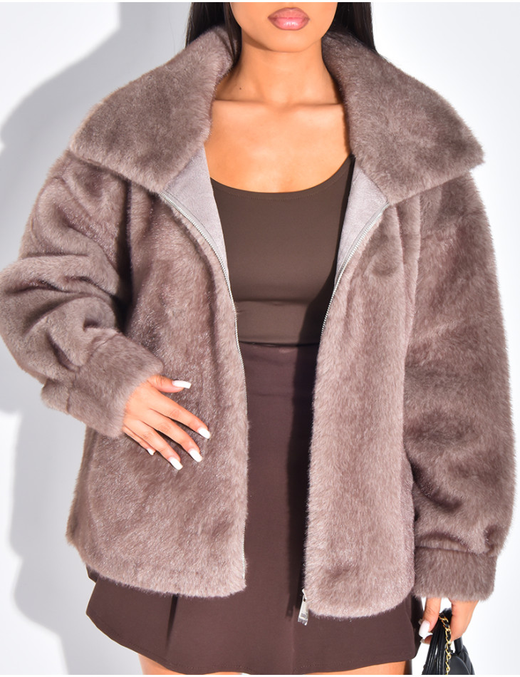 Veste en fausse fourrure premium col montant