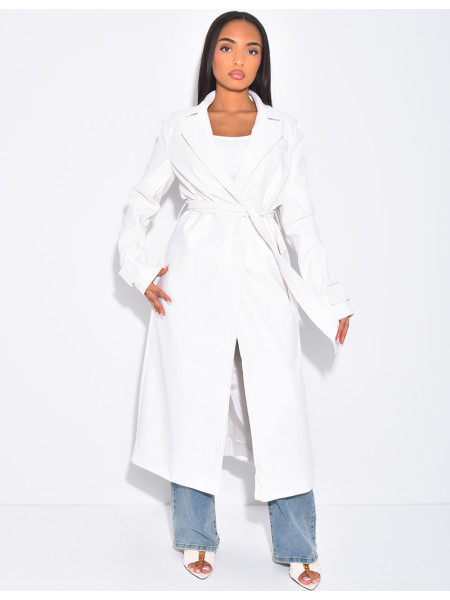Trench long en cuir vegan