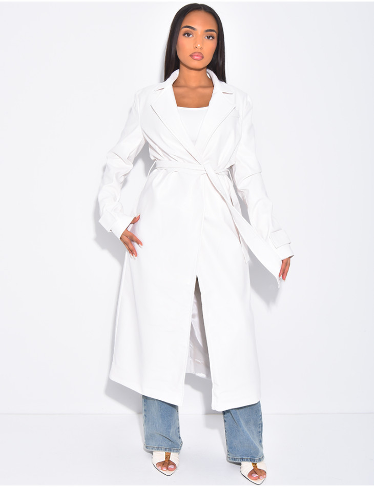 Trench long en cuir vegan