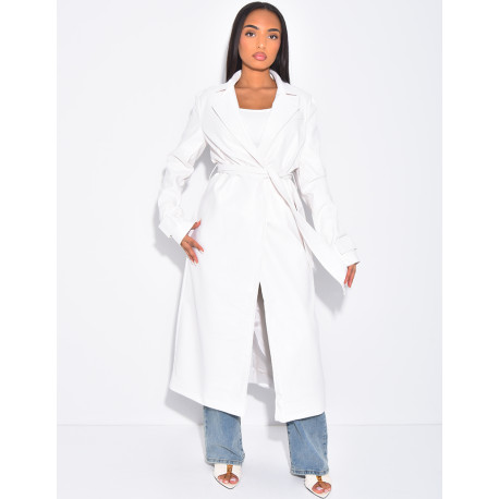 Trench long en cuir vegan