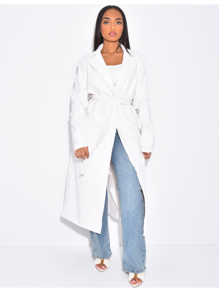 Trench long en cuir vegan