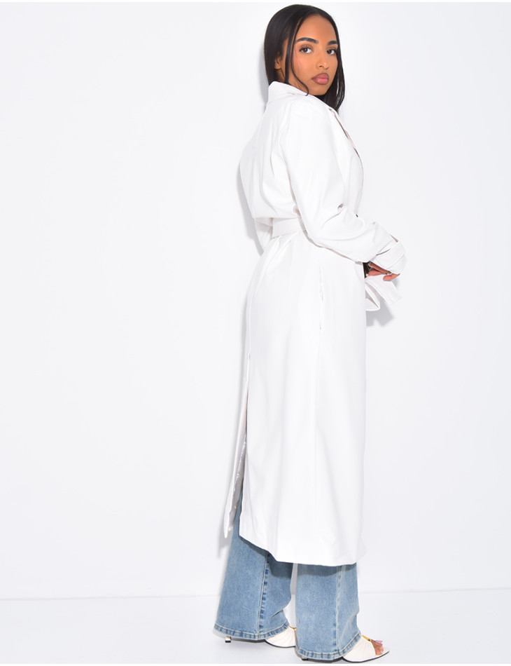 Trench long en cuir vegan